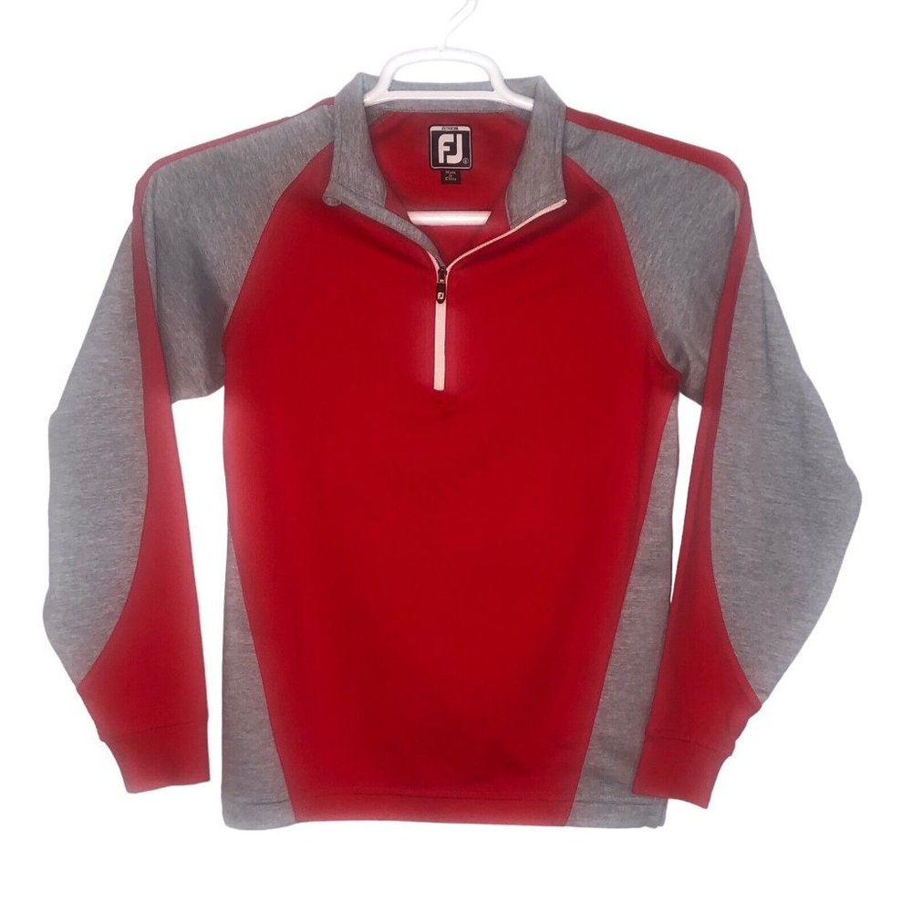 FootJoy Junior S Red Grey Golf Half Zip Long Sleeve Mid-Layer Pullover